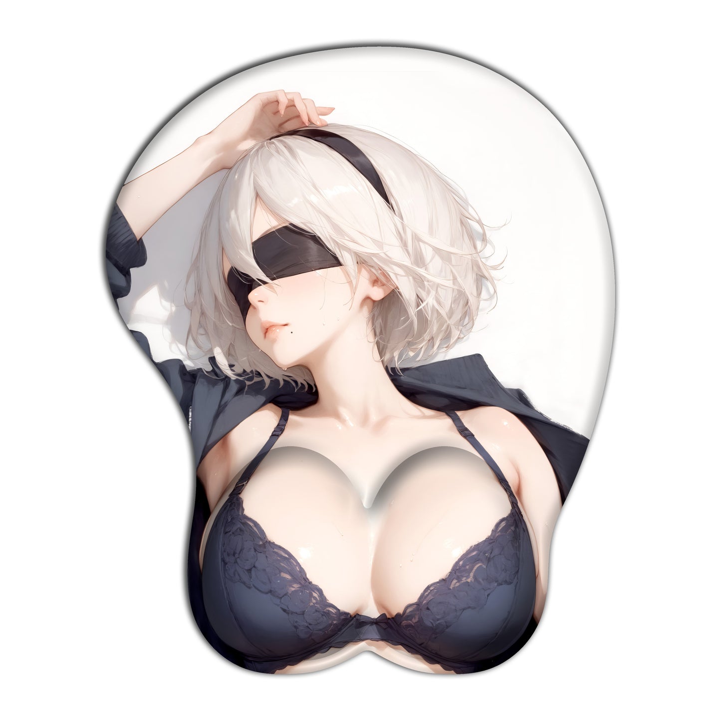 High-Quality 2B Nier Anime 3D Mouse Pad - Comfortable Silicone with Ergonomic Wrist Support, Anti-Skid Base, High-Resolution Print of White-Haired Beauty in Blue Lingerie, Perfect for Collectors & Gifts, 10x8.5 Inches