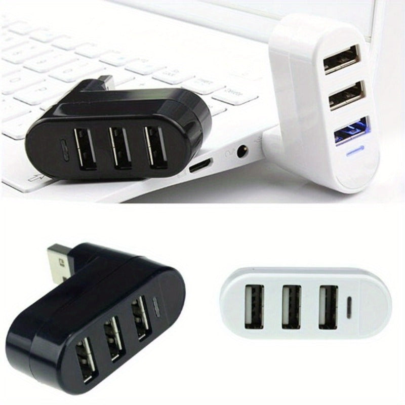 1pc Rotatable USB Hub Splitter Adapter, 3 Ports, Male To Male Connector, Flat Shape, ABS Material, Uncharged Power Mode for Laptop and PC