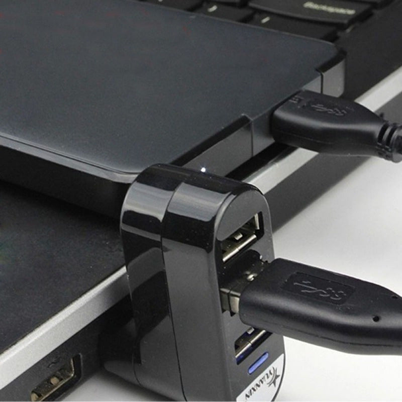 1pc Rotatable USB Hub Splitter Adapter, 3 Ports, Male To Male Connector, Flat Shape, ABS Material, Uncharged Power Mode for Laptop and PC