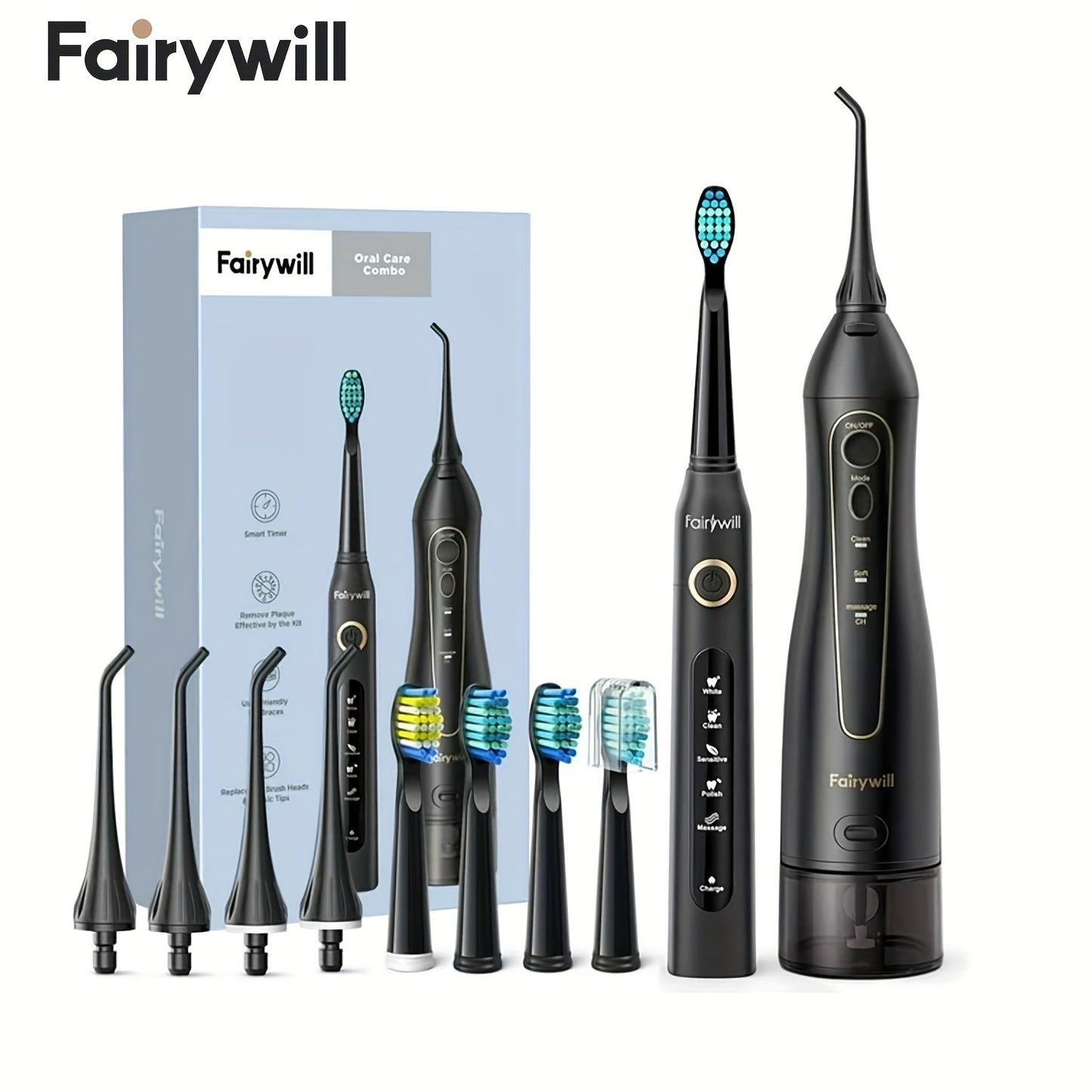 Combo for Braces Bridges Care, Black Fairywill Water Flosser and Electric Toothbrush