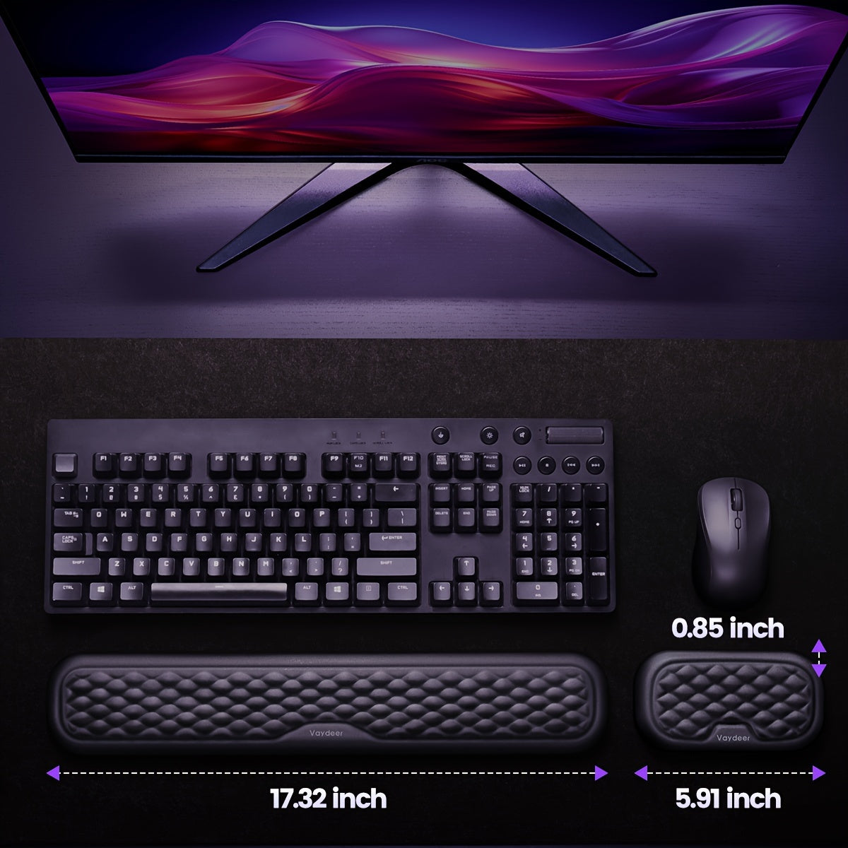 Vaydeer Ergonomic Wrist Rest - Soft Memory Foam Arm Cushion for Keyboard and Mouse, Computer Desk, Palm Hand Office Laptop Typing, Providing Comfortable Support and Reducing Wrist Strain