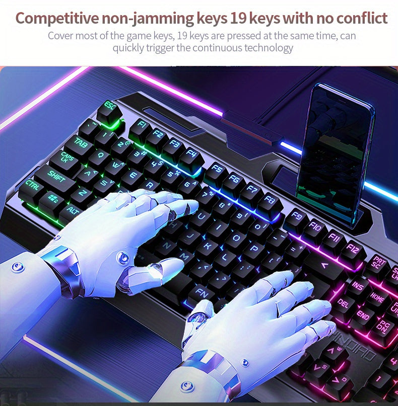 V2 E-sports Gaming Wired Keyboard with Hair Light, Universal USB Plug-in, Compatible with Windows System for Office and Typing