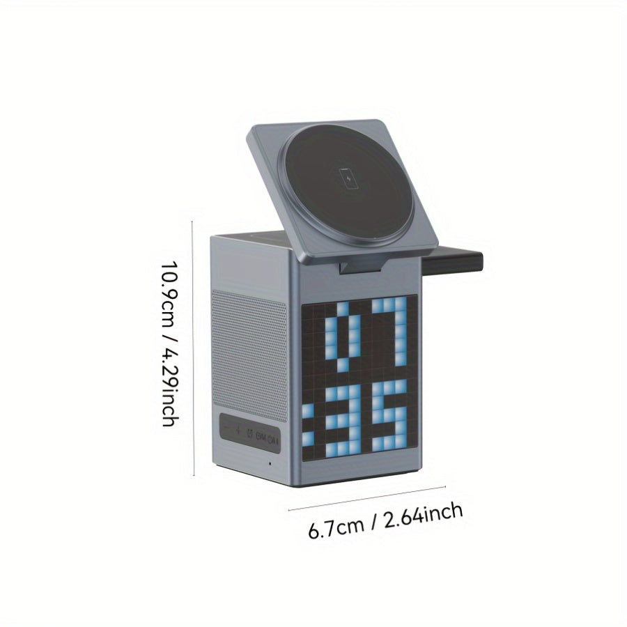 Digital Alarm Clock With Wireless Charging 15W, Wireless Speaker, Fast Wireless Charger, Dimmable Clock Brightness, Dual Alarm, Dimmable Display, Perfect For Bedroom, Home, Office