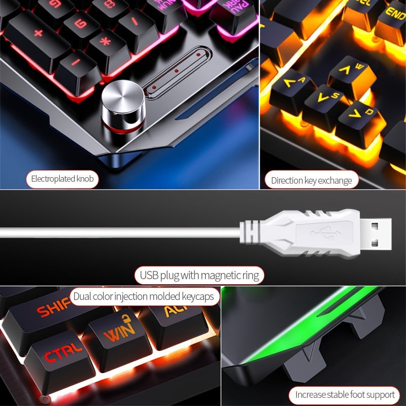 V2 E-sports Gaming Wired Keyboard with Hair Light, Universal USB Plug-in, Compatible with Windows System for Office and Typing