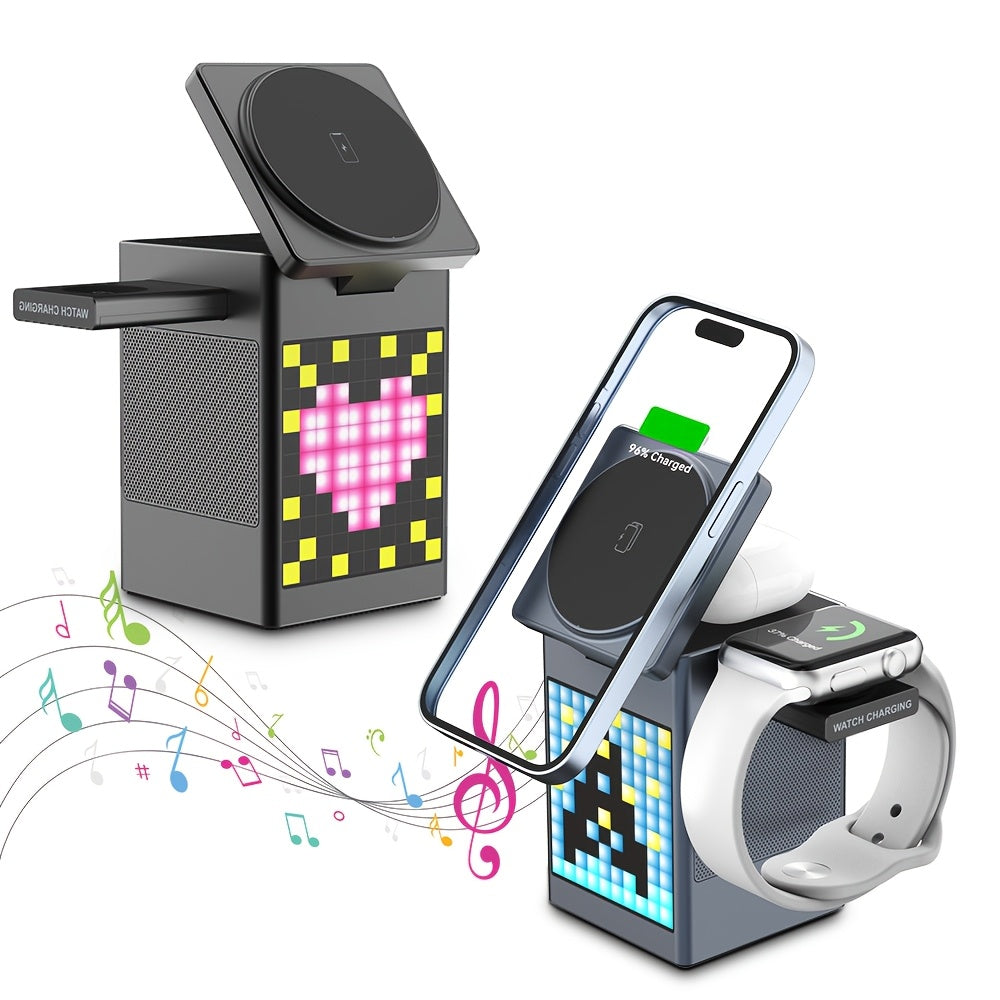 Digital Alarm Clock With Wireless Charging 15W, Wireless Speaker, Fast Wireless Charger, Dimmable Clock Brightness, Dual Alarm, Dimmable Display, Perfect For Bedroom, Home, Office