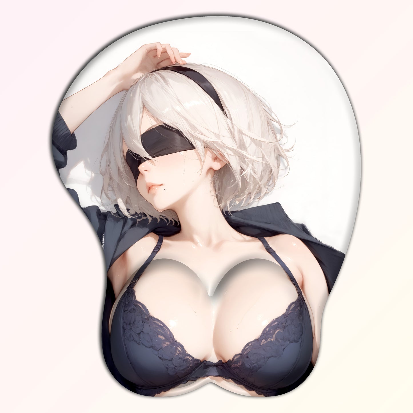 High-Quality 2B Nier Anime 3D Mouse Pad - Comfortable Silicone with Ergonomic Wrist Support, Anti-Skid Base, High-Resolution Print of White-Haired Beauty in Blue Lingerie, Perfect for Collectors & Gifts, 10x8.5 Inches