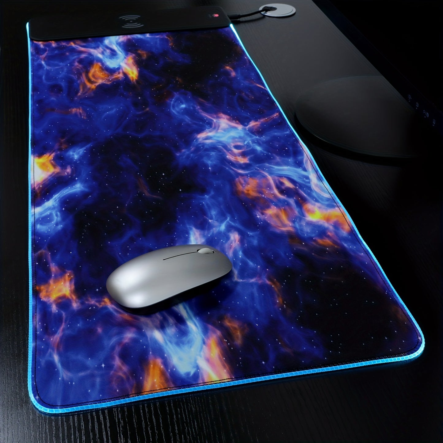 Wireless Charging RGB Gaming Mouse Pad 15W, LED Mouse Mat, 15 Light Modes Extra Large Mousepad Non-Slip Rubber Base Computer Keyboard Mat for Gaming, Macbook, PC, Laptop, Desk (Bule Sky)