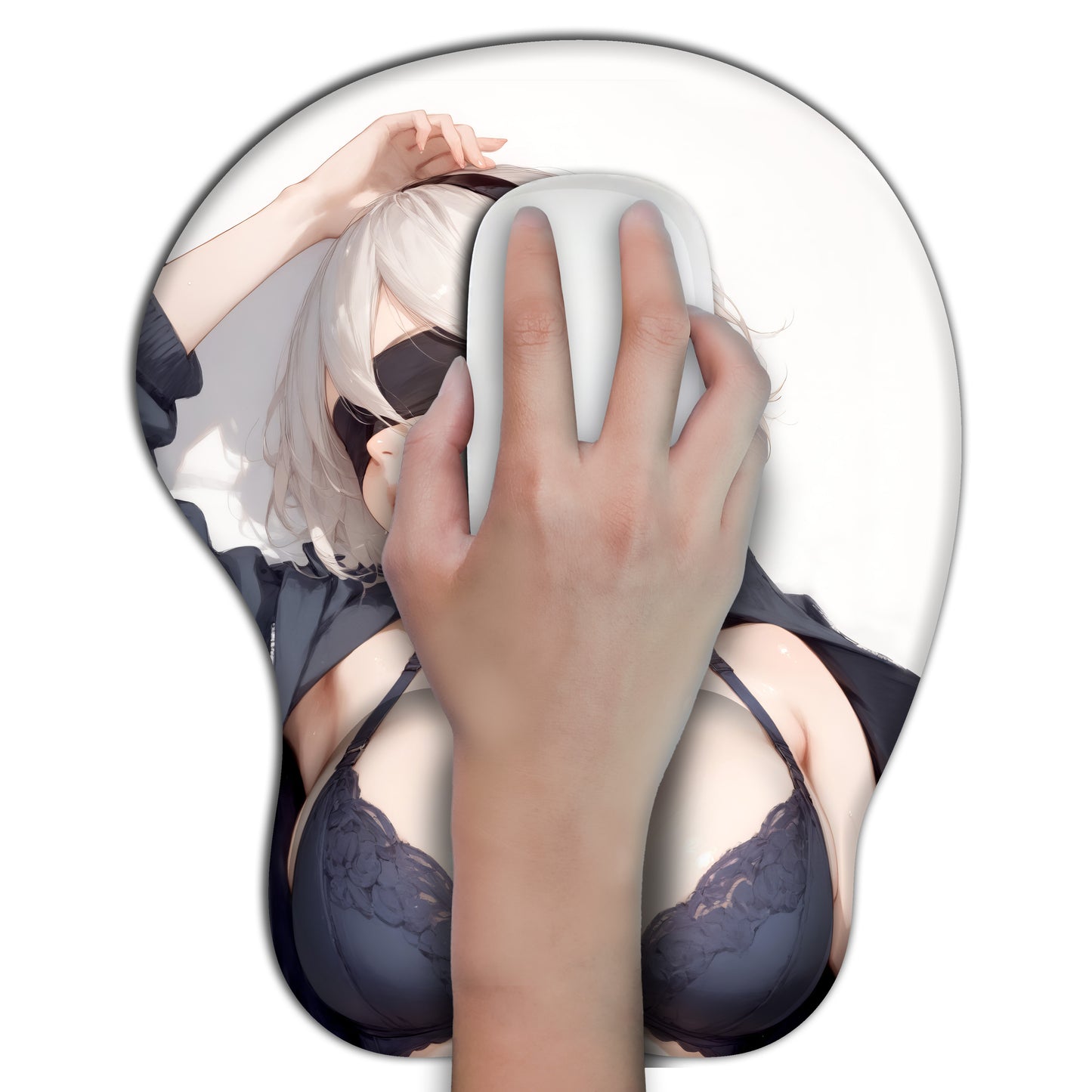 High-Quality 2B Nier Anime 3D Mouse Pad - Comfortable Silicone with Ergonomic Wrist Support, Anti-Skid Base, High-Resolution Print of White-Haired Beauty in Blue Lingerie, Perfect for Collectors & Gifts, 10x8.5 Inches