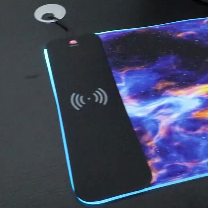 Wireless Charging RGB Gaming Mouse Pad 15W, LED Mouse Mat, 15 Light Modes Extra Large Mousepad Non-Slip Rubber Base Computer Keyboard Mat for Gaming, Macbook, PC, Laptop, Desk (Bule Sky)