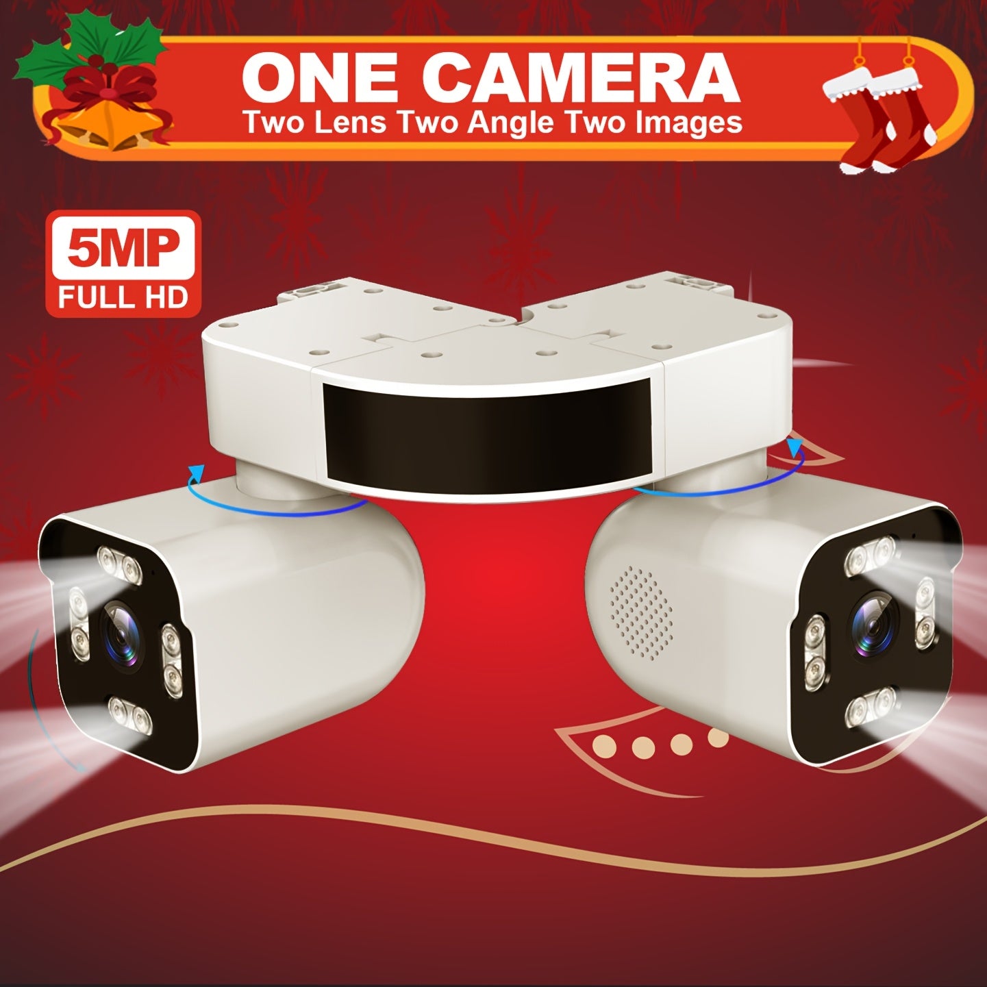 Dual Lens Ptz Security Cameras Wireless Network Outdoor, 5.0MP Motion Sensor Camera Outside 2.4G Wifi Home Security, 360 Degree Camaras De Seguridad Para Casa Exterior, 2 Way Audio Talk, Night Vision, Siren Alarm