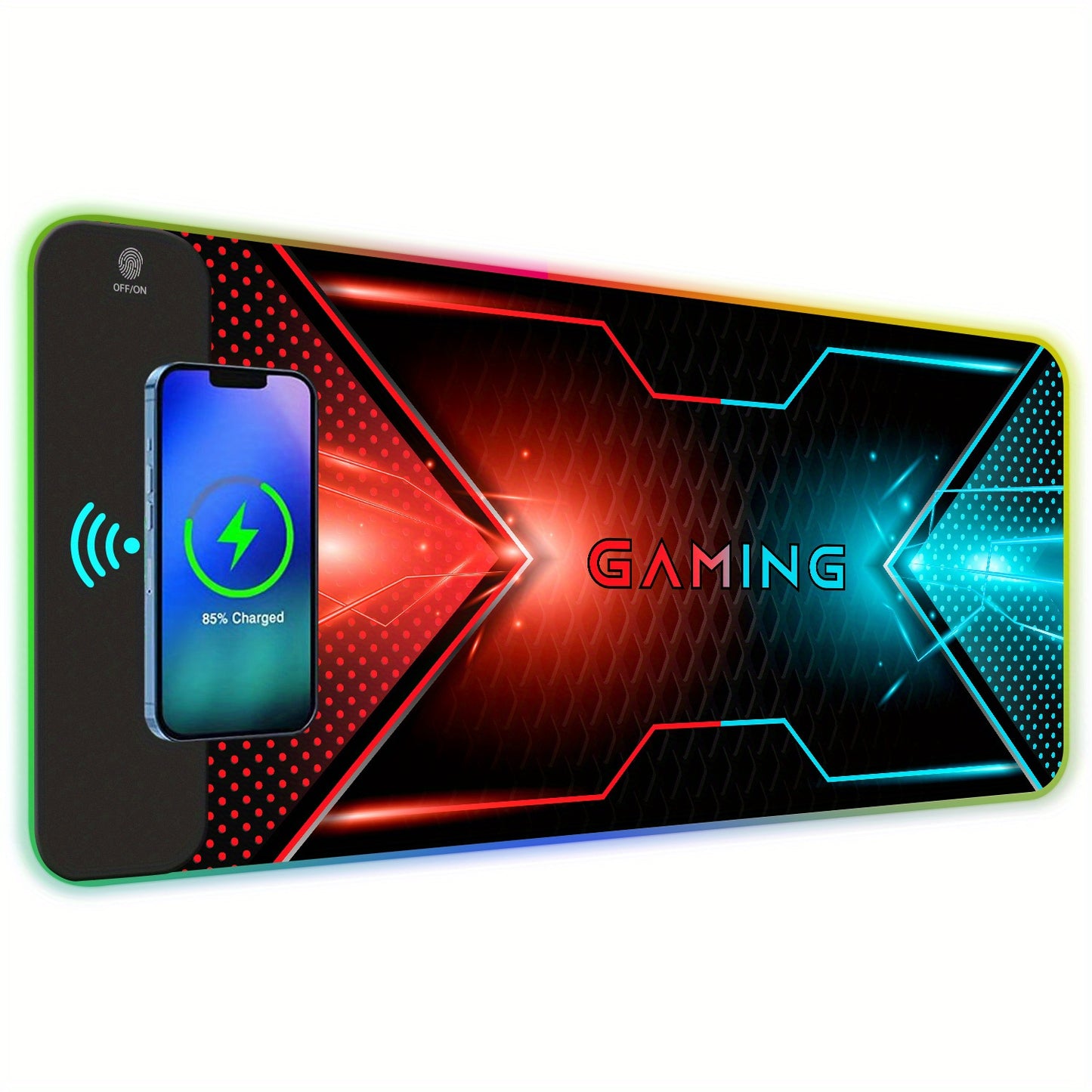 Wireless Charging RGB Gaming Mouse Pad 15W, LED Mouse Mat, 15 Light Modes Extra Large Mousepad Non-Slip Rubber Base Computer Keyboard Mat for Gaming, Macbook, PC, Laptop, Desk (Bule Sky)