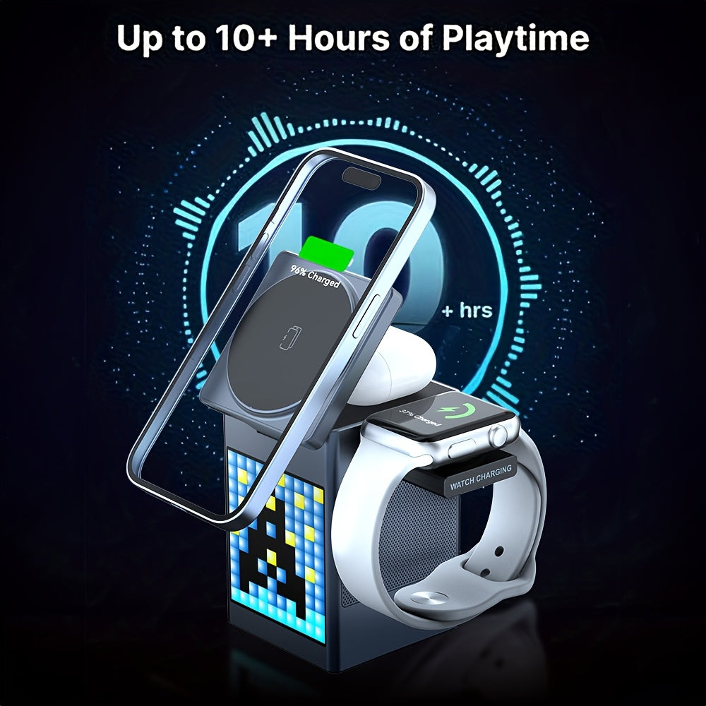 Digital Alarm Clock With Wireless Charging 15W, Wireless Speaker, Fast Wireless Charger, Dimmable Clock Brightness, Dual Alarm, Dimmable Display, Perfect For Bedroom, Home, Office