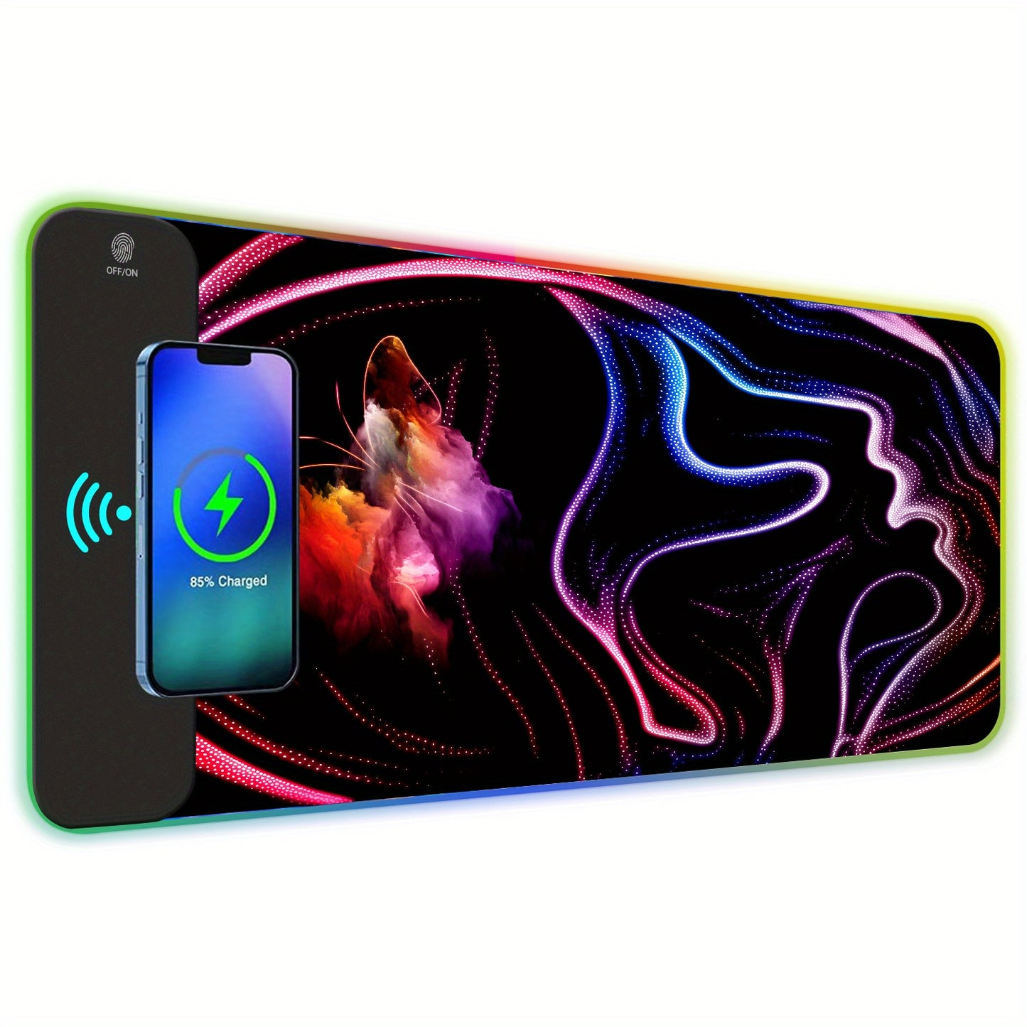 Wireless Charging RGB Gaming Mouse Pad 15W, LED Mouse Mat, 15 Light Modes Extra Large Mousepad Non-Slip Rubber Base Computer Keyboard Mat for Gaming, Macbook, PC, Laptop, Desk (Bule Sky)