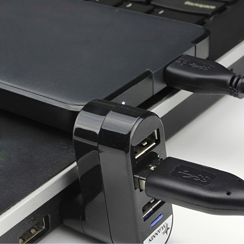 1pc Rotatable USB Hub Splitter Adapter, 3 Ports, Male To Male Connector, Flat Shape, ABS Material, Uncharged Power Mode for Laptop and PC