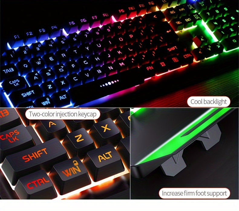 V2 E-sports Gaming Wired Keyboard with Hair Light, Universal USB Plug-in, Compatible with Windows System for Office and Typing