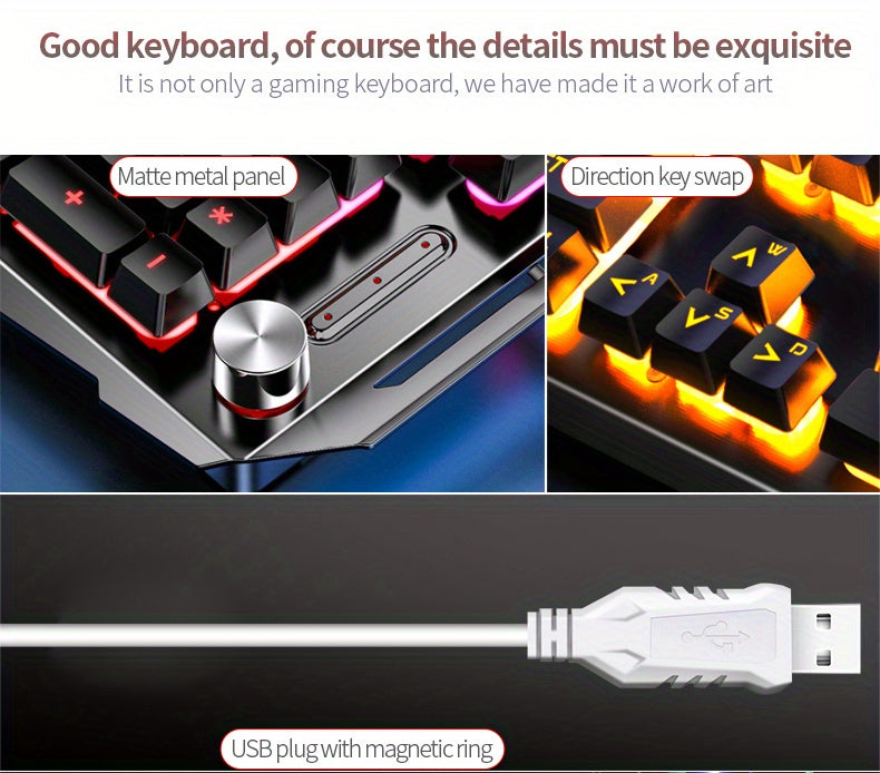 V2 E-sports Gaming Wired Keyboard with Hair Light, Universal USB Plug-in, Compatible with Windows System for Office and Typing