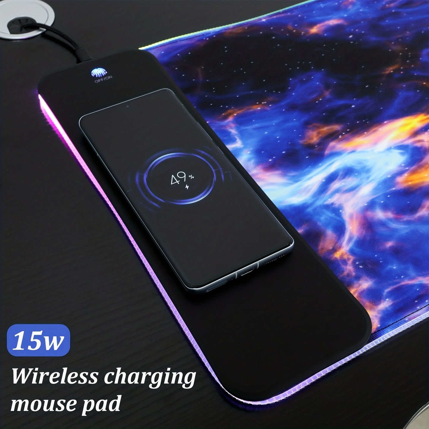 Wireless Charging RGB Gaming Mouse Pad 15W, LED Mouse Mat, 15 Light Modes Extra Large Mousepad Non-Slip Rubber Base Computer Keyboard Mat for Gaming, Macbook, PC, Laptop, Desk (Bule Sky)