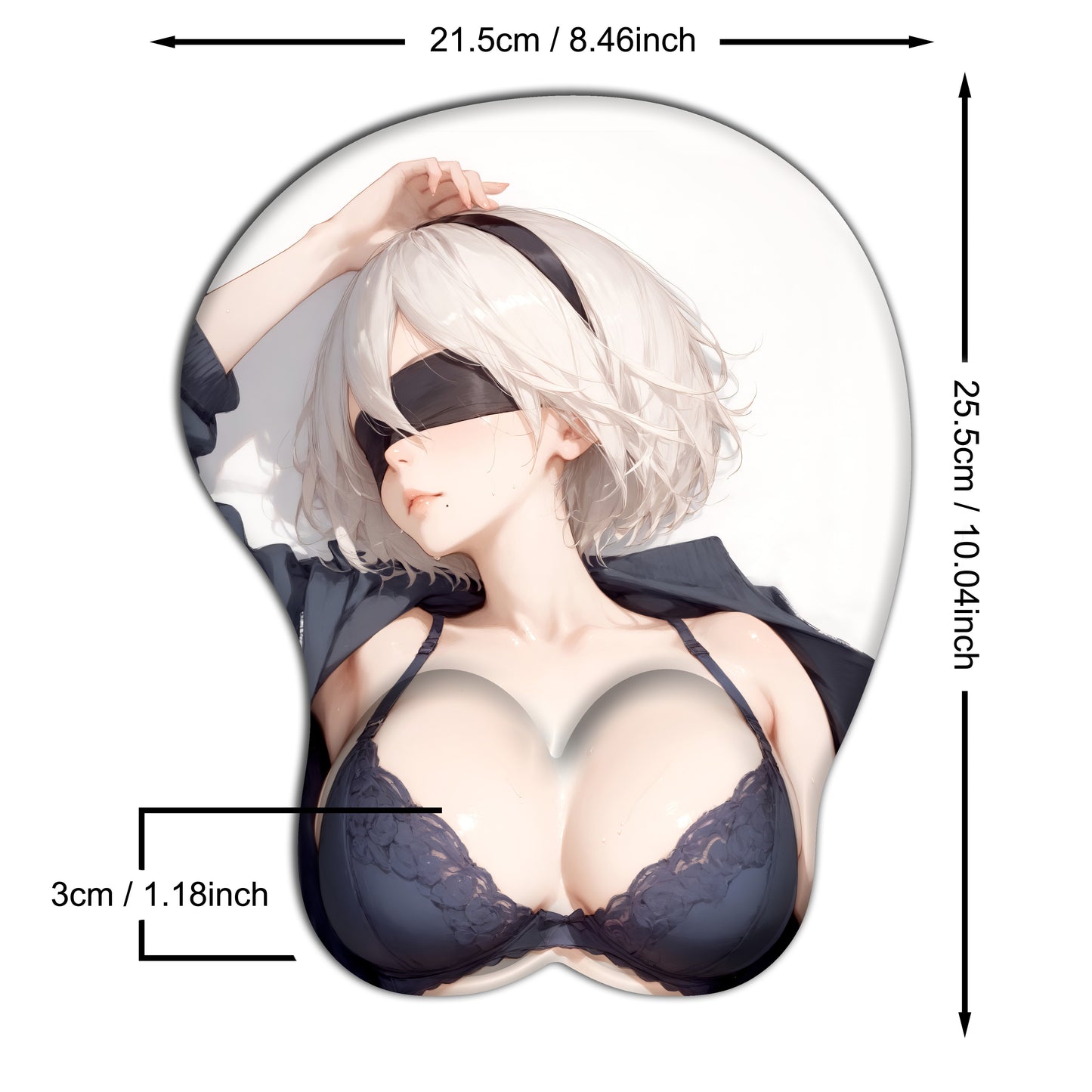 High-Quality 2B Nier Anime 3D Mouse Pad - Comfortable Silicone with Ergonomic Wrist Support, Anti-Skid Base, High-Resolution Print of White-Haired Beauty in Blue Lingerie, Perfect for Collectors & Gifts, 10x8.5 Inches