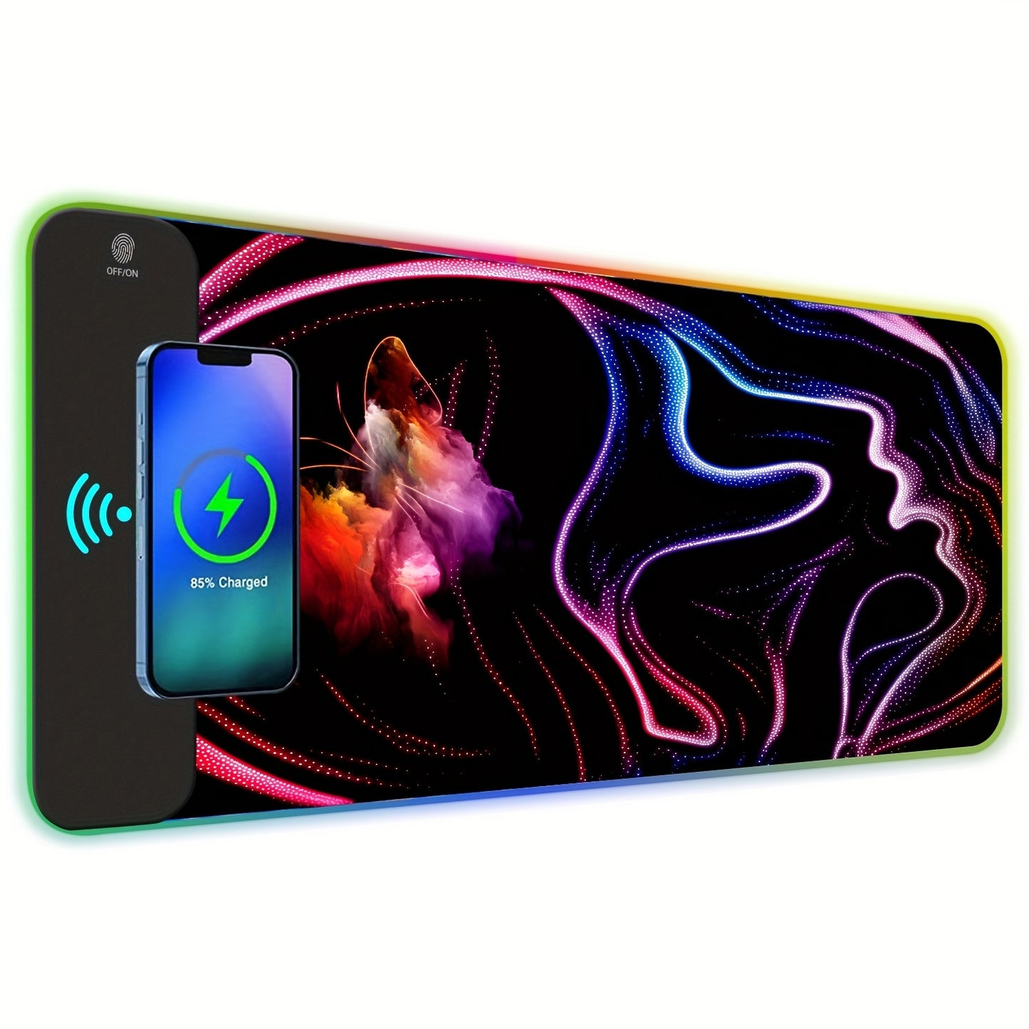 Wireless Charging RGB Gaming Mouse Pad 15W, LED Mouse Mat, 15 Light Modes Extra Large Mousepad Non-Slip Rubber Base Computer Keyboard Mat for Gaming, Macbook, PC, Laptop, Desk (Bule Sky)