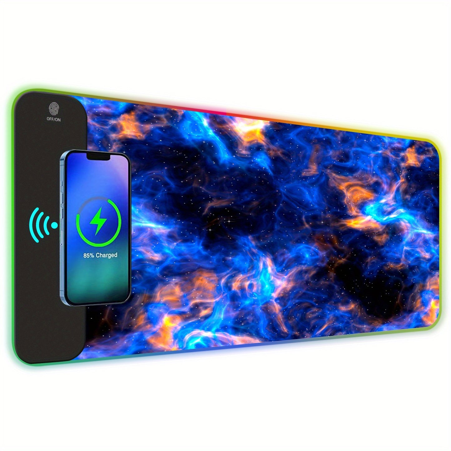 Wireless Charging RGB Gaming Mouse Pad 15W, LED Mouse Mat, 15 Light Modes Extra Large Mousepad Non-Slip Rubber Base Computer Keyboard Mat for Gaming, Macbook, PC, Laptop, Desk (Bule Sky)