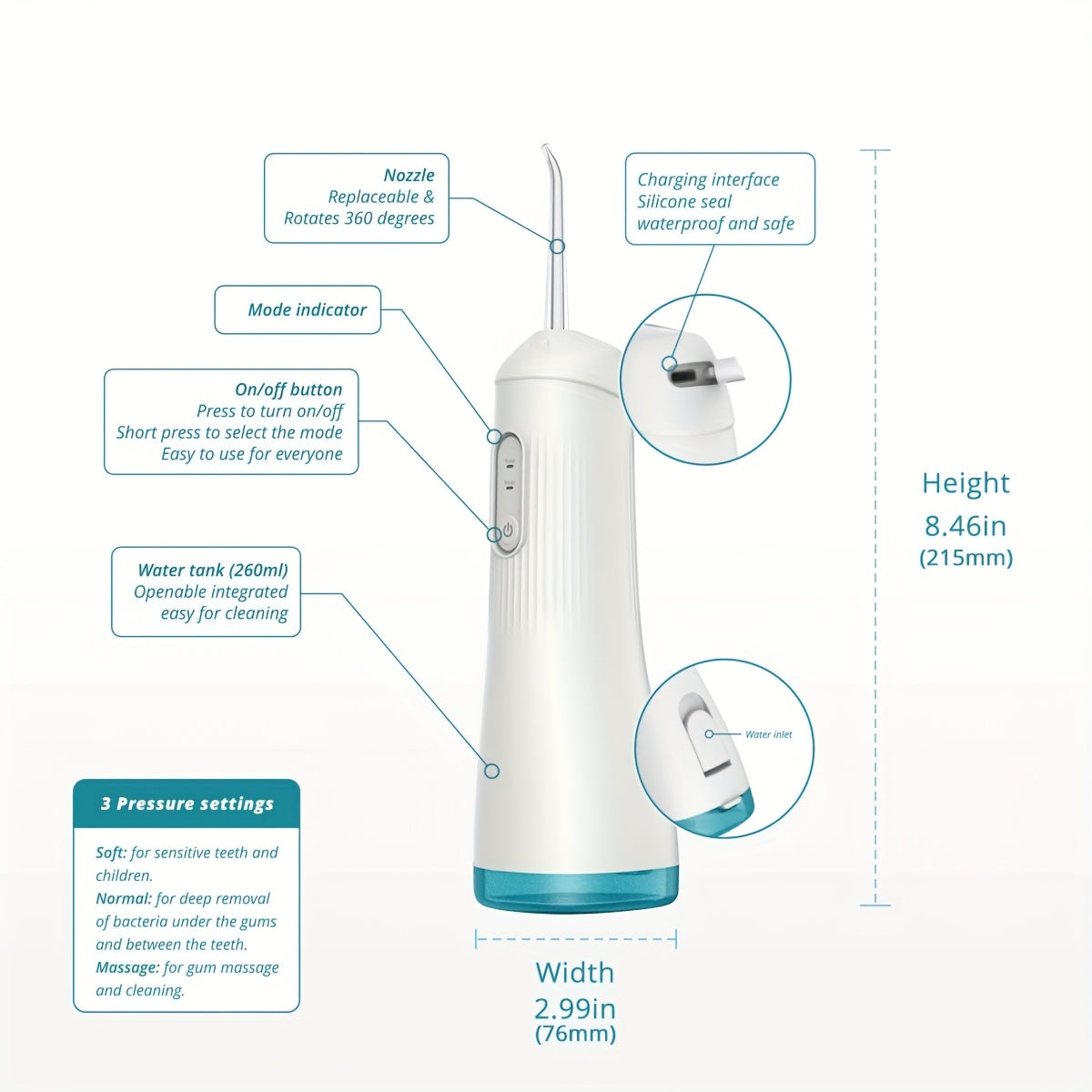 Portable Cordless Oral Irrigator Rechargeable Travel Irrigation Cleaner Electric Flossing Machine For Teeth Cleaning