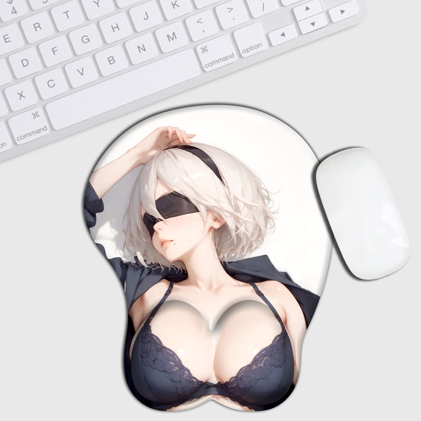 High-Quality 2B Nier Anime 3D Mouse Pad - Comfortable Silicone with Ergonomic Wrist Support, Anti-Skid Base, High-Resolution Print of White-Haired Beauty in Blue Lingerie, Perfect for Collectors & Gifts, 10x8.5 Inches