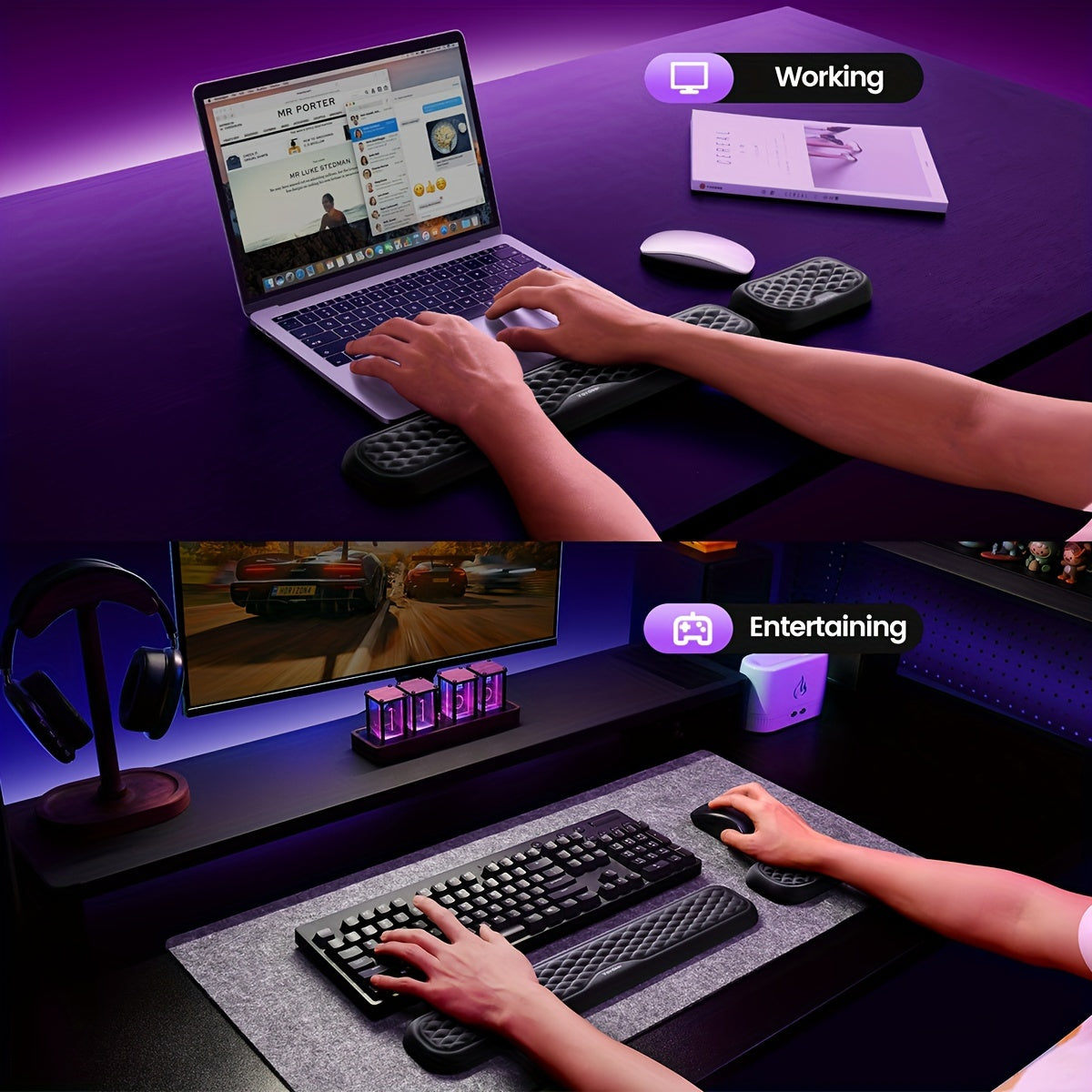 Vaydeer Ergonomic Wrist Rest - Soft Memory Foam Arm Cushion for Keyboard and Mouse, Computer Desk, Palm Hand Office Laptop Typing, Providing Comfortable Support and Reducing Wrist Strain