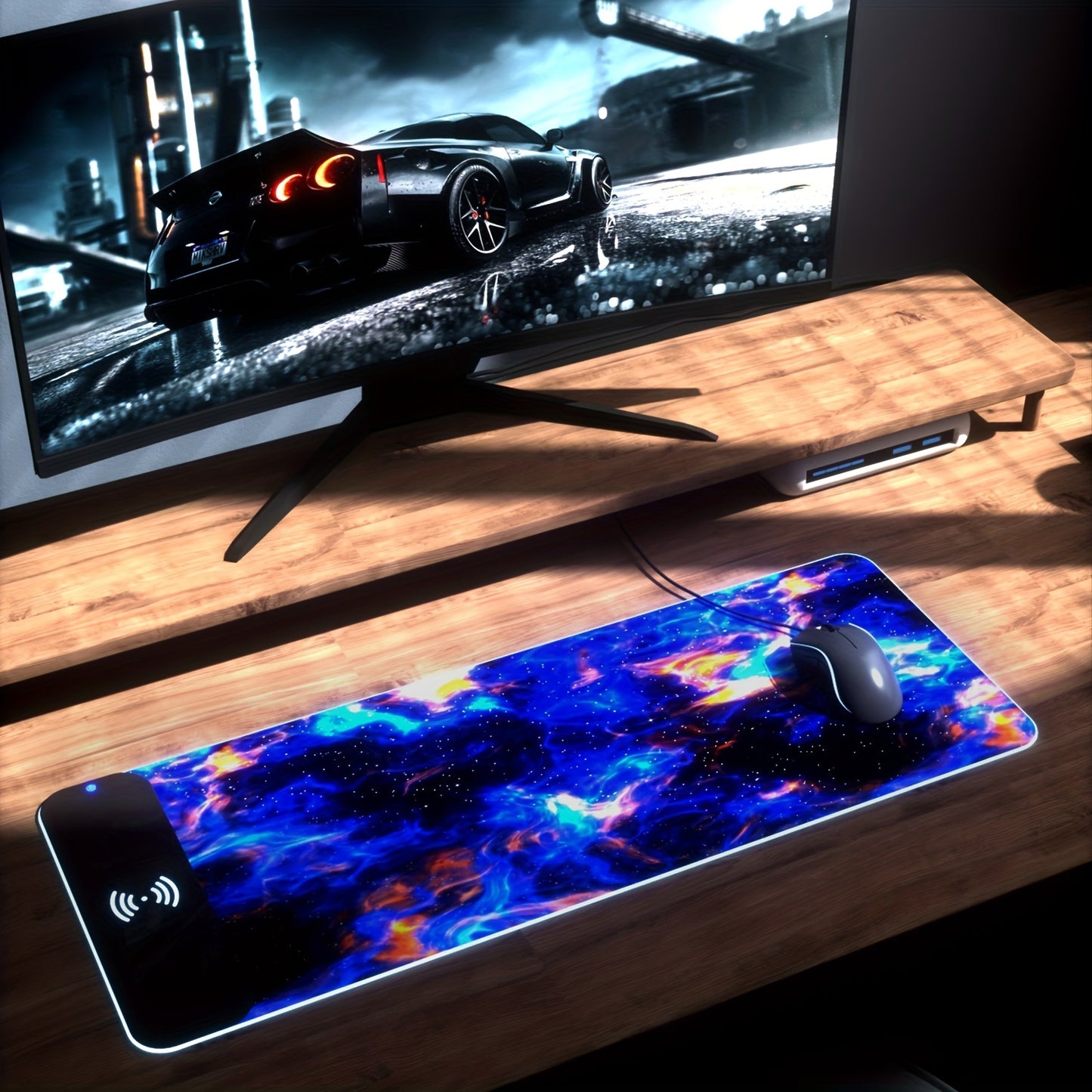 Wireless Charging RGB Gaming Mouse Pad 15W, LED Mouse Mat, 15 Light Modes Extra Large Mousepad Non-Slip Rubber Base Computer Keyboard Mat for Gaming, Macbook, PC, Laptop, Desk (Bule Sky)