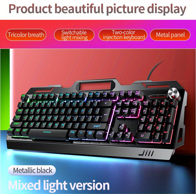 V2 E-sports Gaming Wired Keyboard with Hair Light, Universal USB Plug-in, Compatible with Windows System for Office and Typing