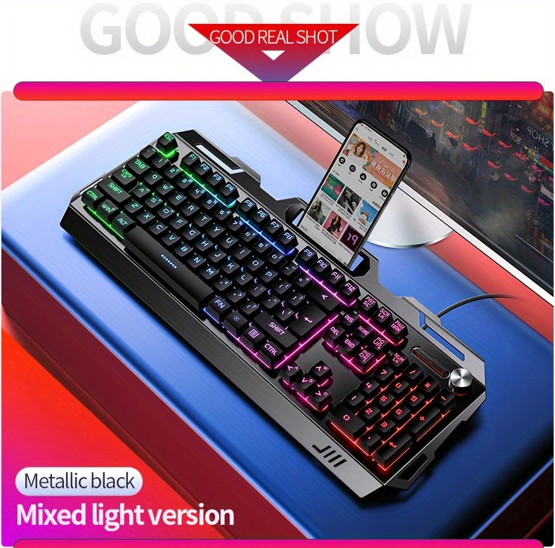 V2 E-sports Gaming Wired Keyboard with Hair Light, Universal USB Plug-in, Compatible with Windows System for Office and Typing