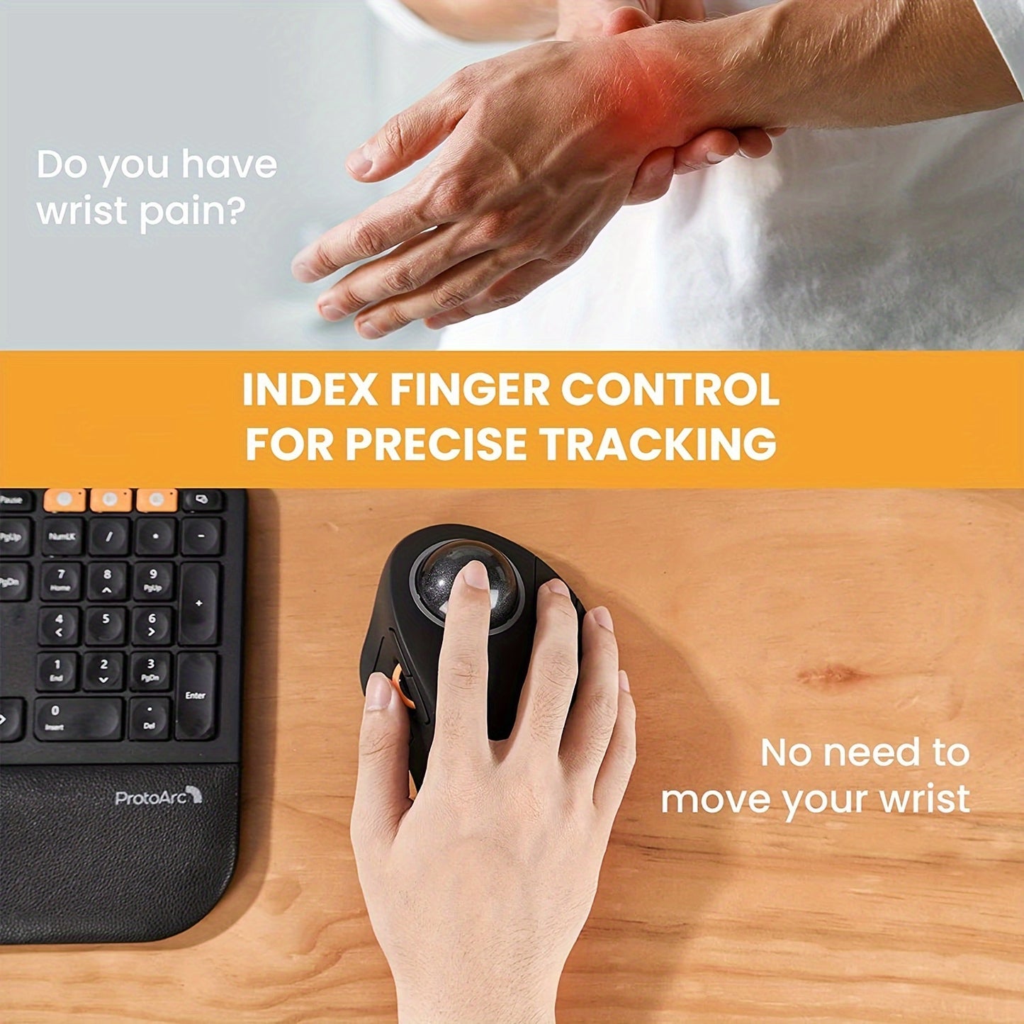 [Ergonomic RGB Trackball Mouse] ProtoArc EM03 - Ergonomic RGB Wireless Trackball Mouse - 3 Device Connection Rechargeable Computer Laptop Mouse for iPad Mac Windows