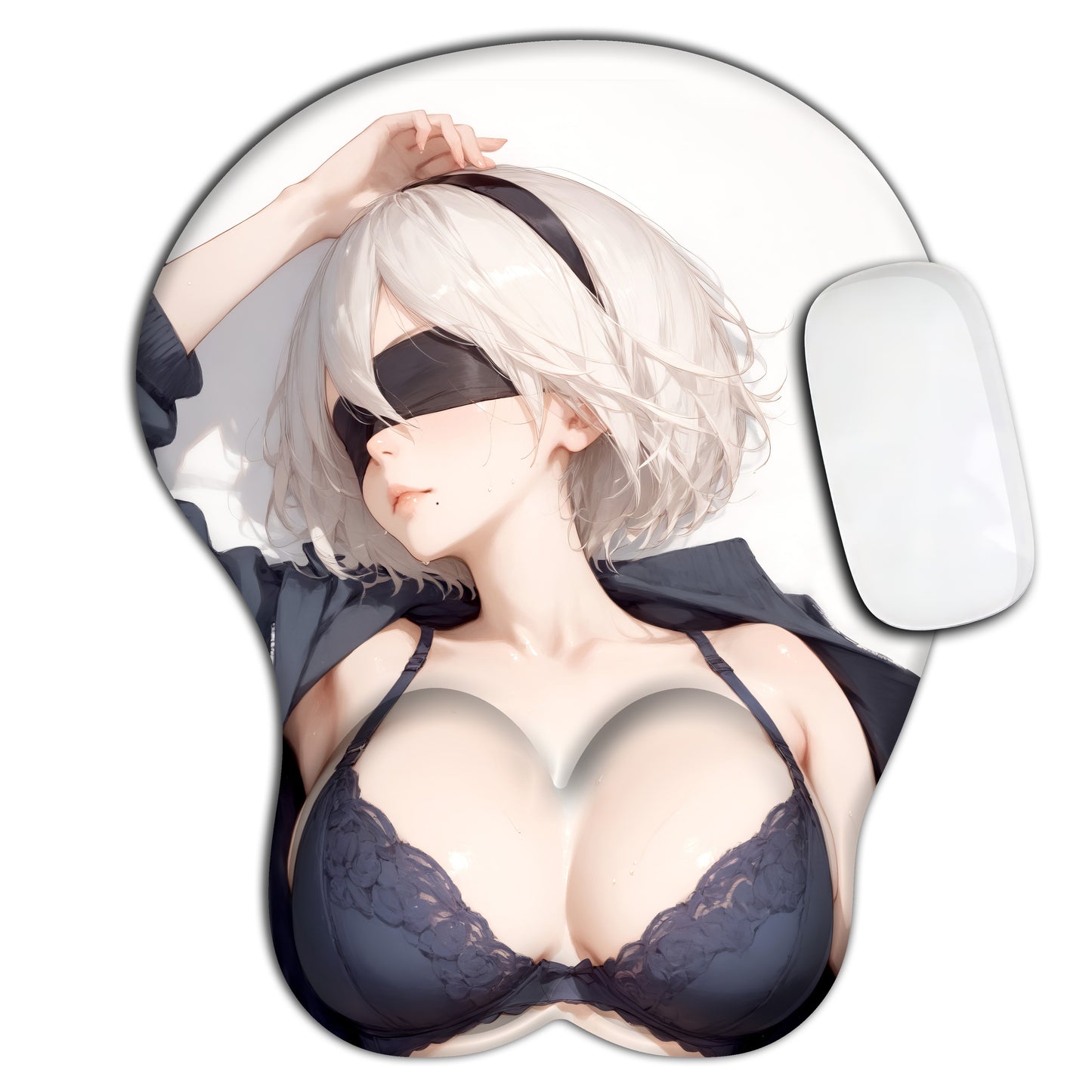 High-Quality 2B Nier Anime 3D Mouse Pad - Comfortable Silicone with Ergonomic Wrist Support, Anti-Skid Base, High-Resolution Print of White-Haired Beauty in Blue Lingerie, Perfect for Collectors & Gifts, 10x8.5 Inches