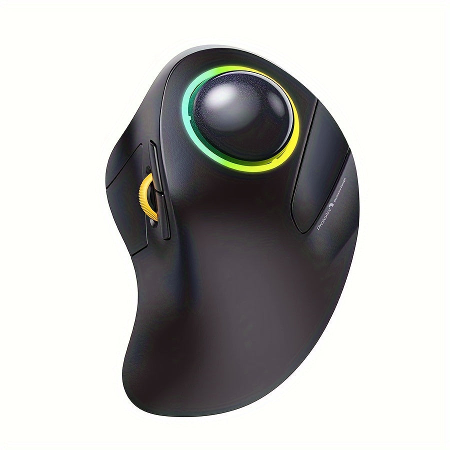 [Ergonomic RGB Trackball Mouse] ProtoArc EM03 - Ergonomic RGB Wireless Trackball Mouse - 3 Device Connection Rechargeable Computer Laptop Mouse for iPad Mac Windows