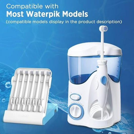 Replacement Tips for Waterpik Water Flosser 6 Brush Head Tips and Storage Case Bundle