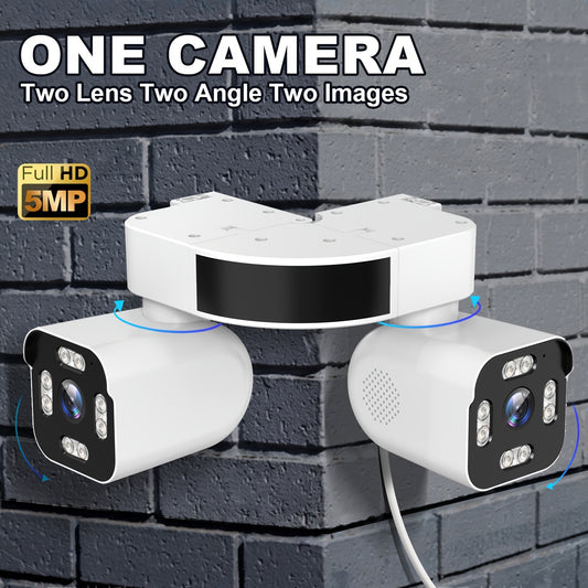 Dual Lens Ptz Security Cameras Wireless Network Outdoor, 5.0MP Motion Sensor Camera Outside 2.4G Wifi Home Security, 360 Degree Camaras De Seguridad Para Casa Exterior, 2 Way Audio Talk, Night Vision, Siren Alarm