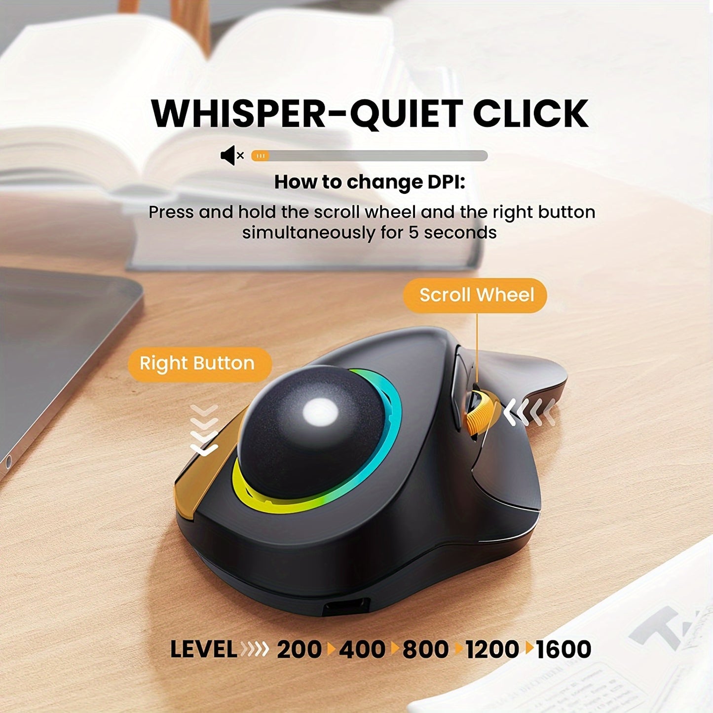 [Ergonomic RGB Trackball Mouse] ProtoArc EM03 - Ergonomic RGB Wireless Trackball Mouse - 3 Device Connection Rechargeable Computer Laptop Mouse for iPad Mac Windows