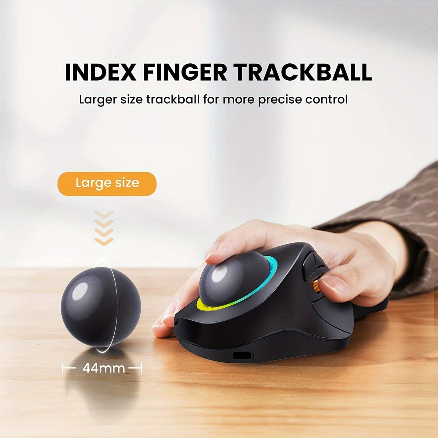 [Ergonomic RGB Trackball Mouse] ProtoArc EM03 - Ergonomic RGB Wireless Trackball Mouse - 3 Device Connection Rechargeable Computer Laptop Mouse for iPad Mac Windows