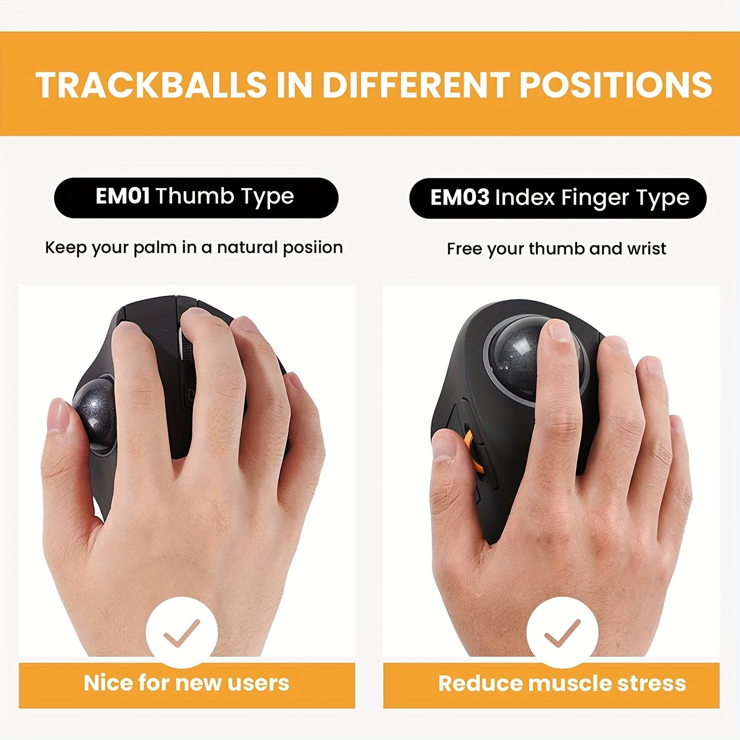[Ergonomic RGB Trackball Mouse] ProtoArc EM03 - Ergonomic RGB Wireless Trackball Mouse - 3 Device Connection Rechargeable Computer Laptop Mouse for iPad Mac Windows