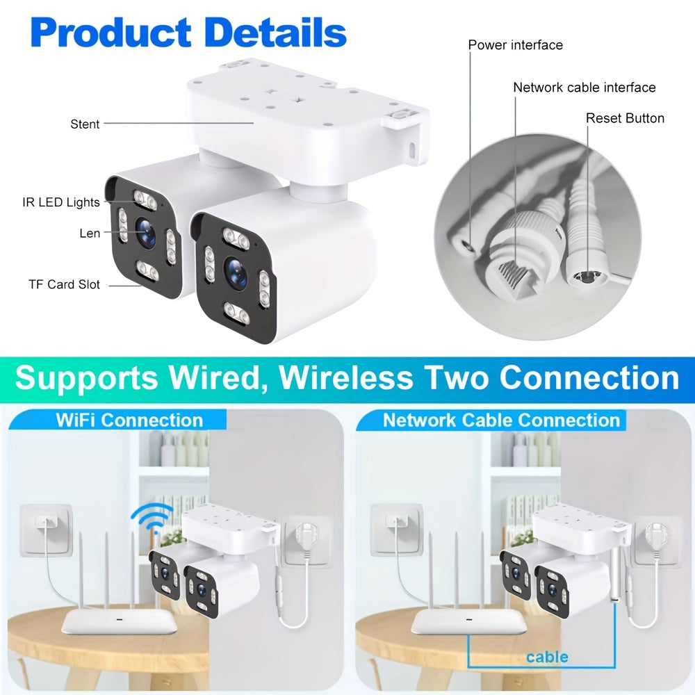 Dual Lens Ptz Security Cameras Wireless Network Outdoor, 5.0MP Motion Sensor Camera Outside 2.4G Wifi Home Security, 360 Degree Camaras De Seguridad Para Casa Exterior, 2 Way Audio Talk, Night Vision, Siren Alarm